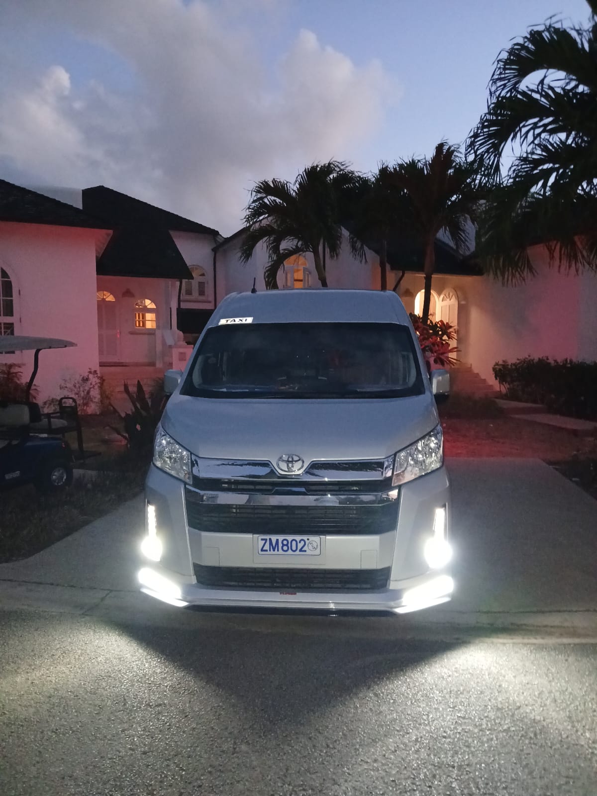 On The House Taxi Service van at the Royal Westmoreland golf resort in St. James, Barbados