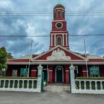 The historic clock tower building at the Garrison Savannah UNESCO World Heritage site in Barbados