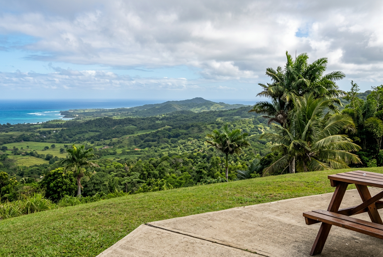 Panoramic view over the Scotland District from Cherry Tree Hill on a Barbados island tour with On The House Taxi Service
